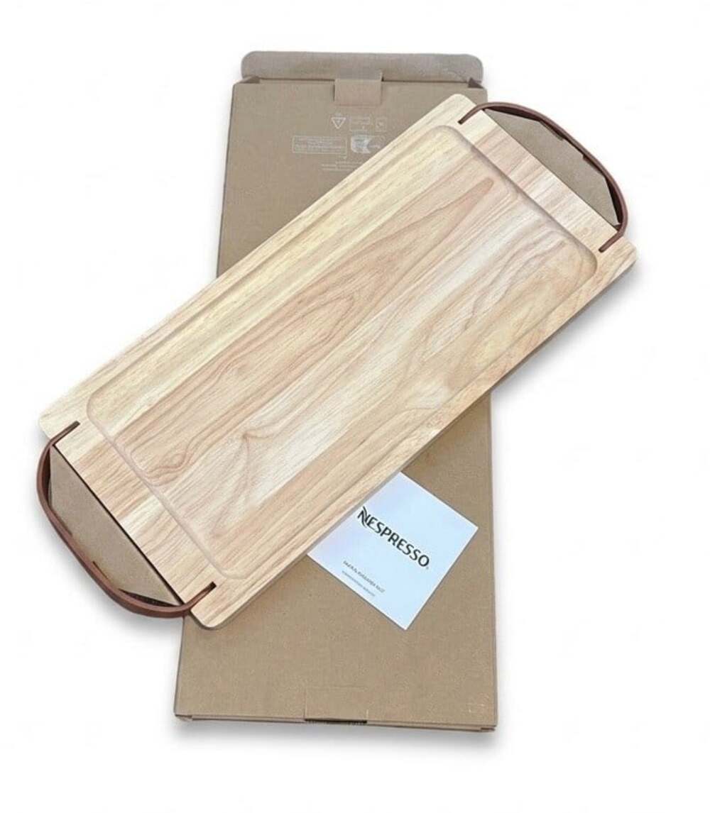 Nespresso Barista Wooden Tray New in Box Coffee Serving Board Plastic Handles